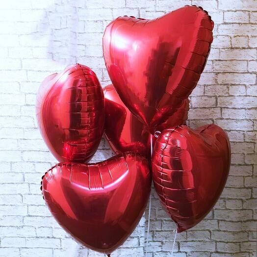 Букет из воздушных шаров - ''Мое сердце'' (5 сердечек из фольги)